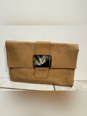 Jacaranda Leather Clutch Envelope Bag Camel horn Buckle Oversized Brazil vintage